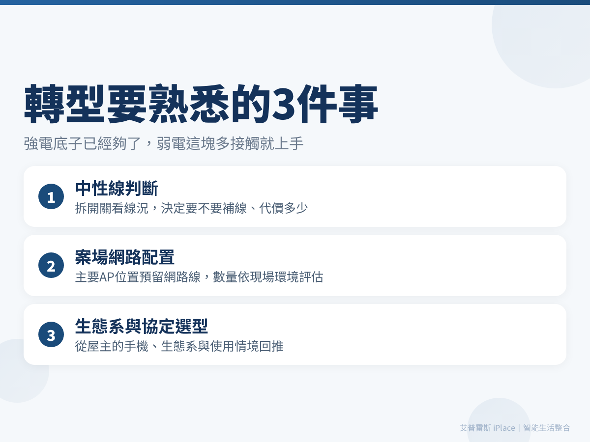 水電師傅轉型智能家居要熟悉的3件事:中性線判斷、案場網路配置、生態系與協定選型
