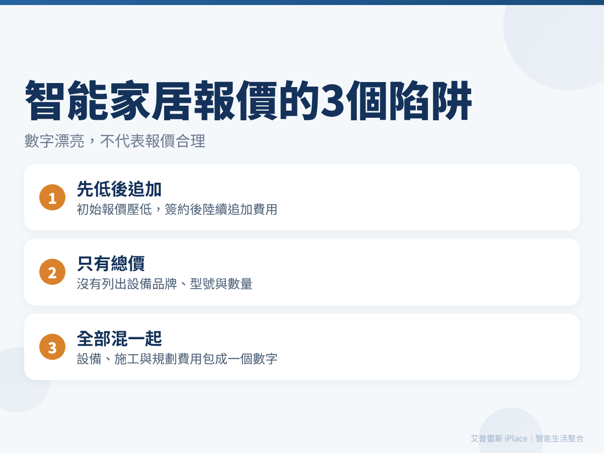 智能家居報價的3個陷阱:先低後追加、只有總價、全部混一起